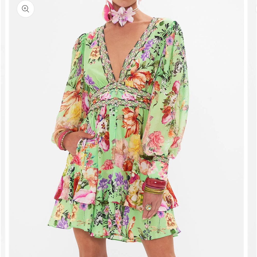 Camilla Lime Green Floral Mini Dress